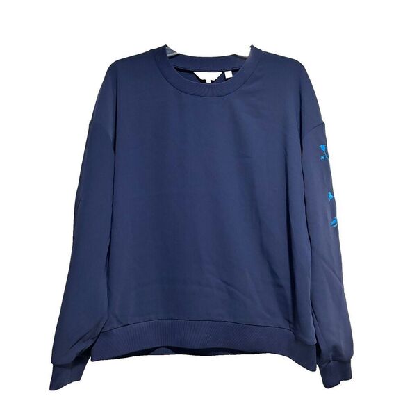 Ted Baker Women's Pullover Sweater in 5 Navy Bluebell Embroidered Long Sleeve - Picture 1 of 9